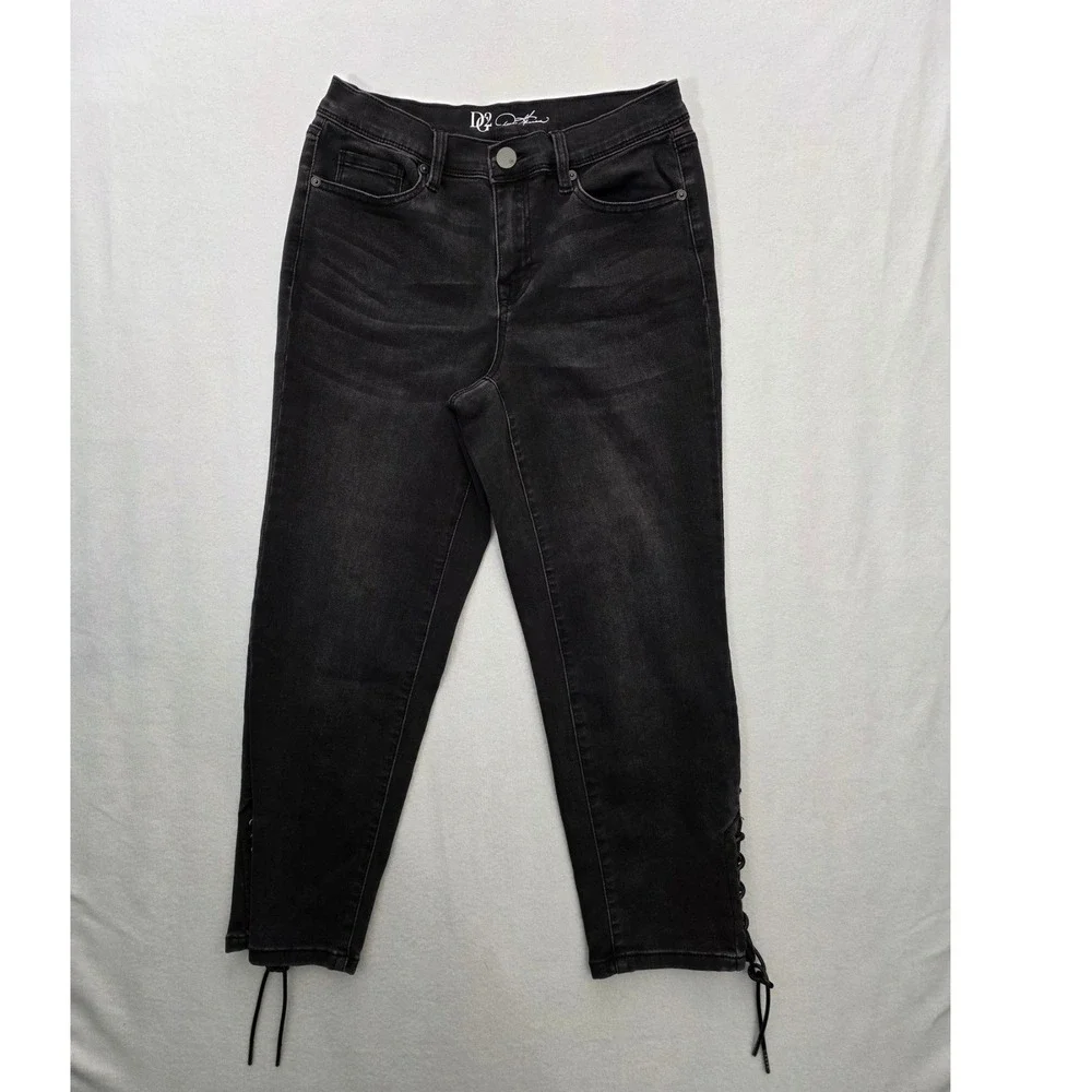 DG2 Diane Gilman Lace Up Ankle Crop Jeans 8P Black Denim High Rise Goth